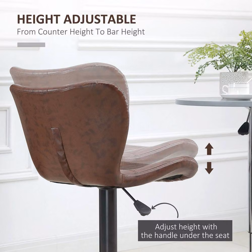 STILVORA Set of 2 Adjustable Height Swivel Bar Stools in Brown PU Leather – 4