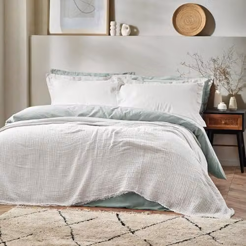 Yard Lark White Cotton Muslin Woven Throw with Fringes, W/D/H: 240 x 260 cm – 2