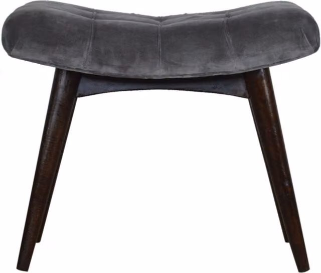 KDMK Grey Velvet Straight Bench with Mango Wood Legs