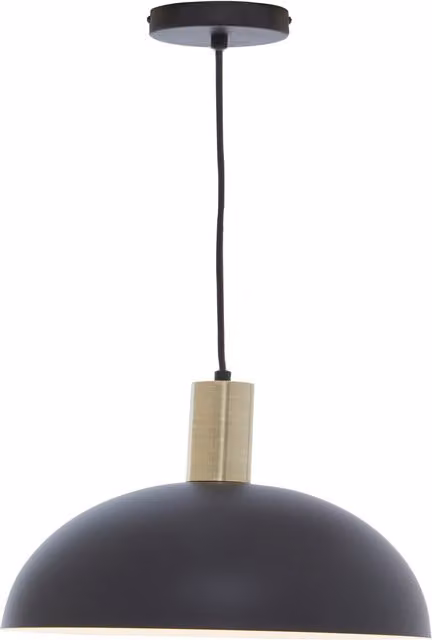 Orsina Luxe Black and White Minimalist Dome Pendant Light with Brass Trim
