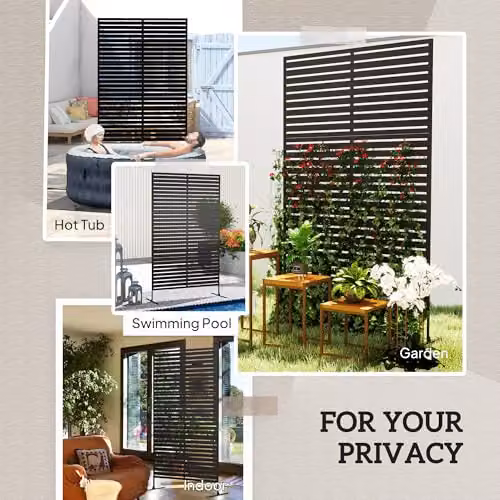 Outsunny Striped Black Outdoor Privacy Screen, Modern Powder-Coated Steel Decorative Garden Fence, W/H: 122 x 198 cm – 4