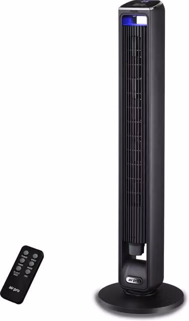 Air Pro 42 inch Bladeless Tower Fan with SmartVoice Control, Oscillation, Remote Control and Timer, Black
