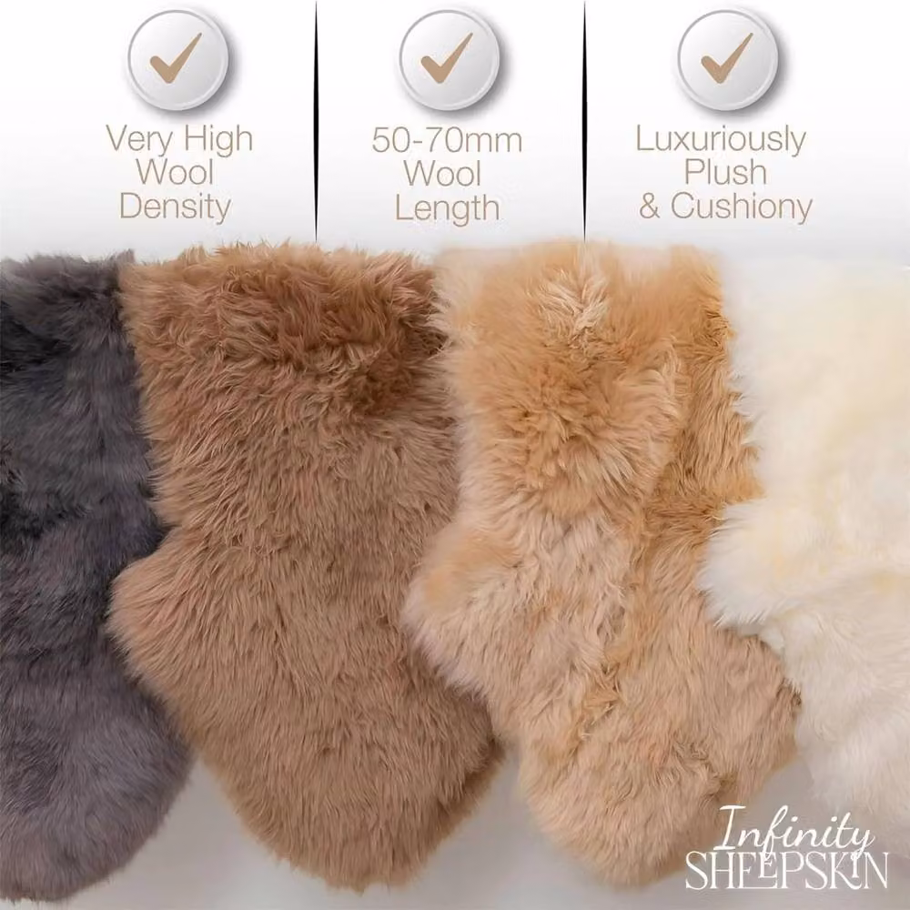 Infinity Leather Beige Genuine Sheepskin Wool Rectangular Rug W: 180 cm, D: 110 cm – 3