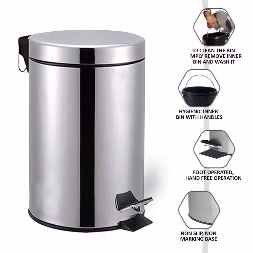PAWNORA Set of 2 Stainless Steel Bathroom Pedal Waste Bins, Silver, 3 Litre each – 2