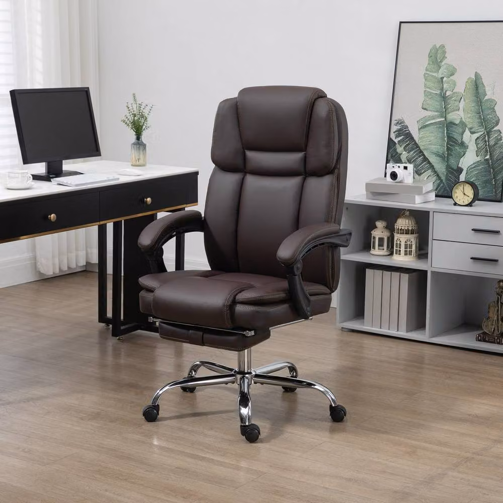 ERGOVEXA Six Point Vibrating Massage Executive Office Chair in Dark Brown Synthetic Leather – 4