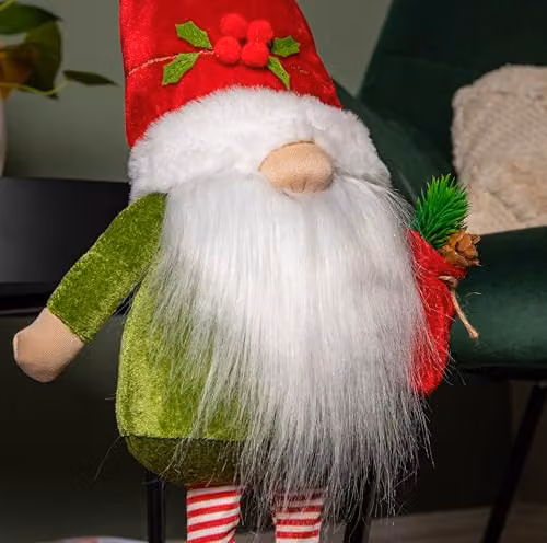 Samuel Alexander Standing Christmas Gonk with Santa Hat and Extendable Legs in Red and Green, Height: 71 cm – 4