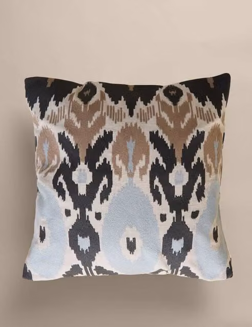 M&S Grey Mix Pure Cotton Embroidered Ikat Square Cushion