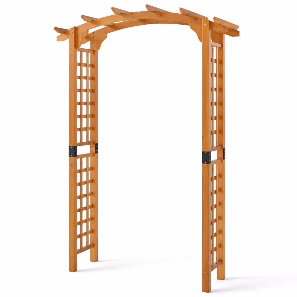 Costway Wooden Garden Arbor Trellis in Natural Brown, H 229 x W 60 x D 60 cm – 3