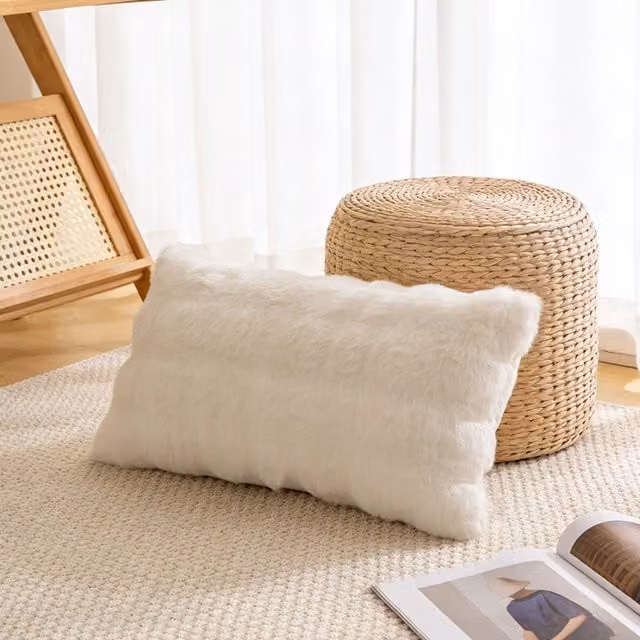 Livingandhome White Textured Plush Rectangular Throw Pillow Cover