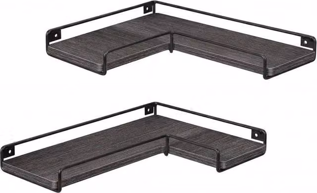 Kelvenix Set of 2 Black Floating Corner Wall Shelves for Kitchens, W/D/H: 100 x 100 x 100 cm