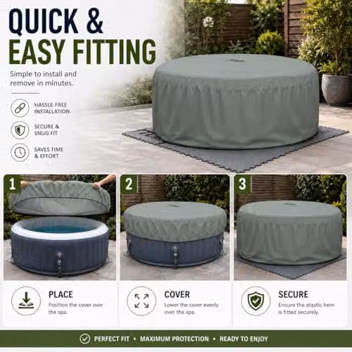 SHATCHI Grey Waterproof and UV-Resistant Hot Tub Cover for 2 Person Mspa, W/D/H: 195 x 100 x 70 cm – 8