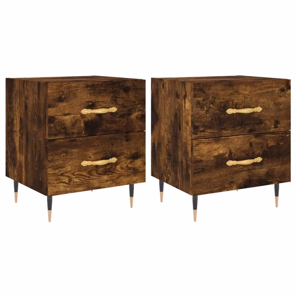 Berkfield Home Modern Bedside Cabinets, 2 Piece Set in Smoked Oak Brown, W: 40 cm, D: 35 cm, H: 47.5 cm – 2
