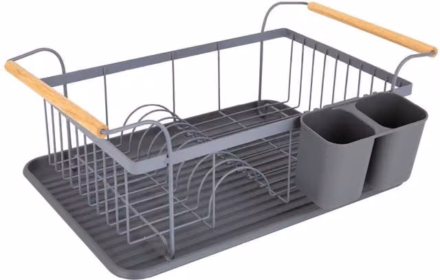 Tower Grey Rectangular Dish Rack with Drip Tray and Cutlery Holder
