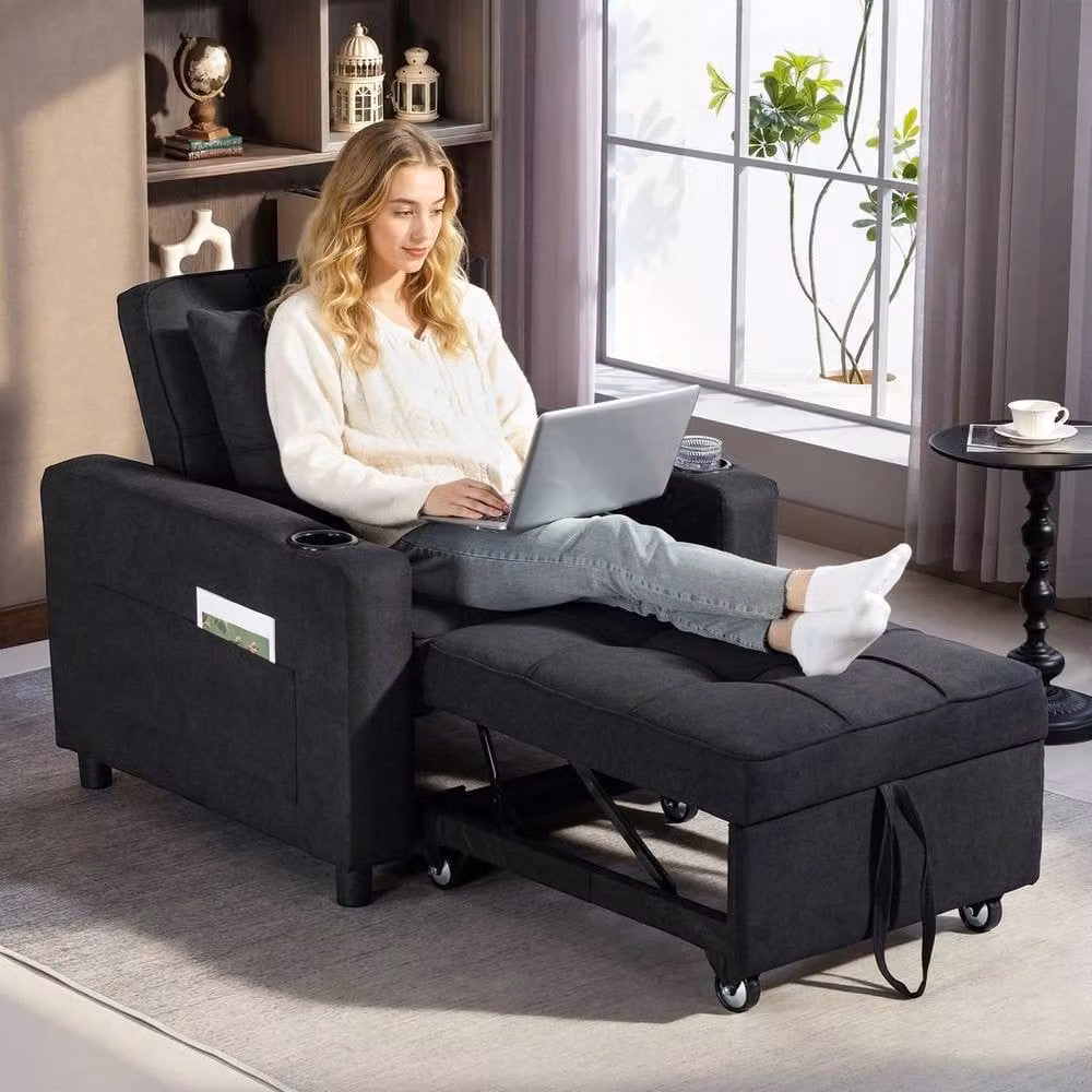 FORGEVIO 3-in-1 Convertible Sofa Bed and Sleeper Chair in Black Fabric – 3