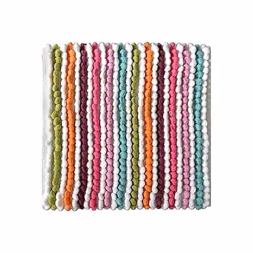 Allure Bath Fashions Luxury Striped Bobble Shower Mat, Multicoloured Pink Hand-Woven Microfibre Square Bath Mat, W/D: 50 x 50 cm