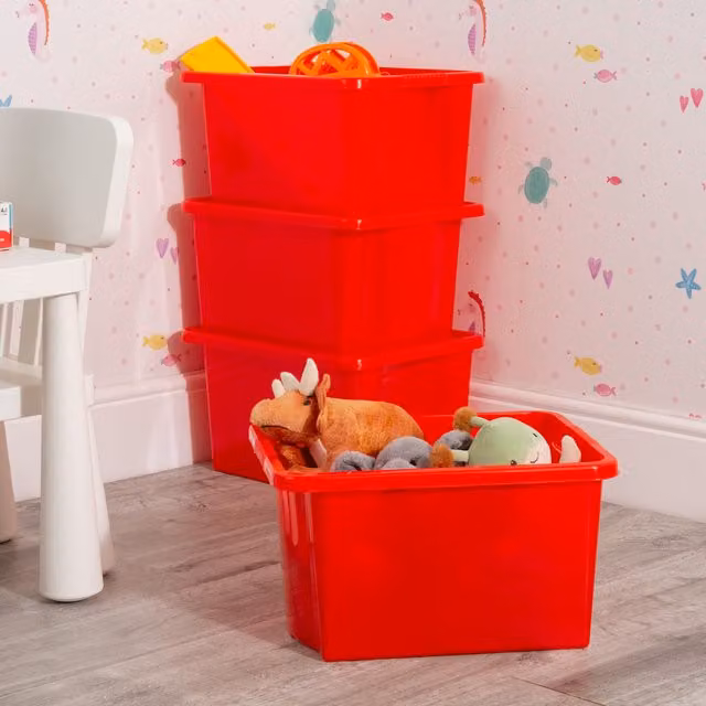 Wham Set of 4 Stack and Store Plastic Boxes, Red, 28l
