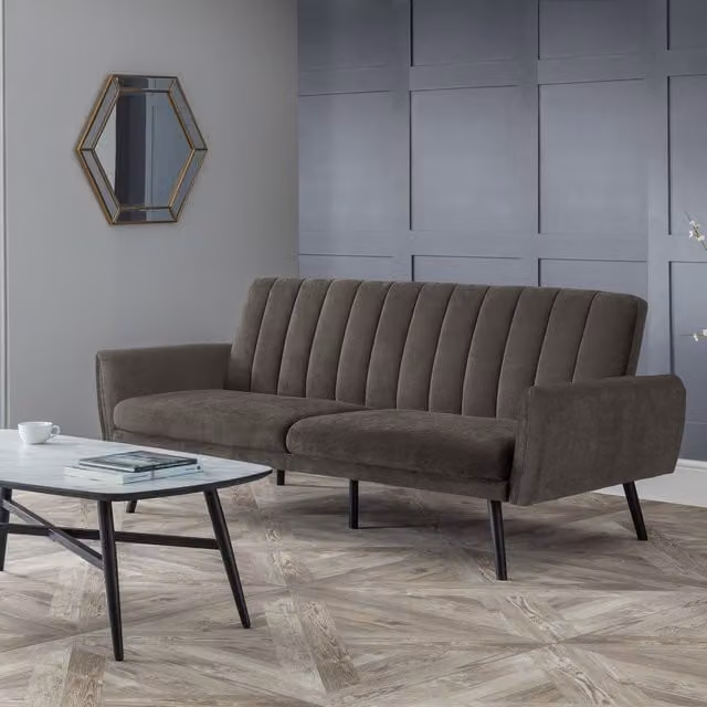 Julian Bowen Afina Grey Velvet Upholstered Sofabed with Sleeping Function