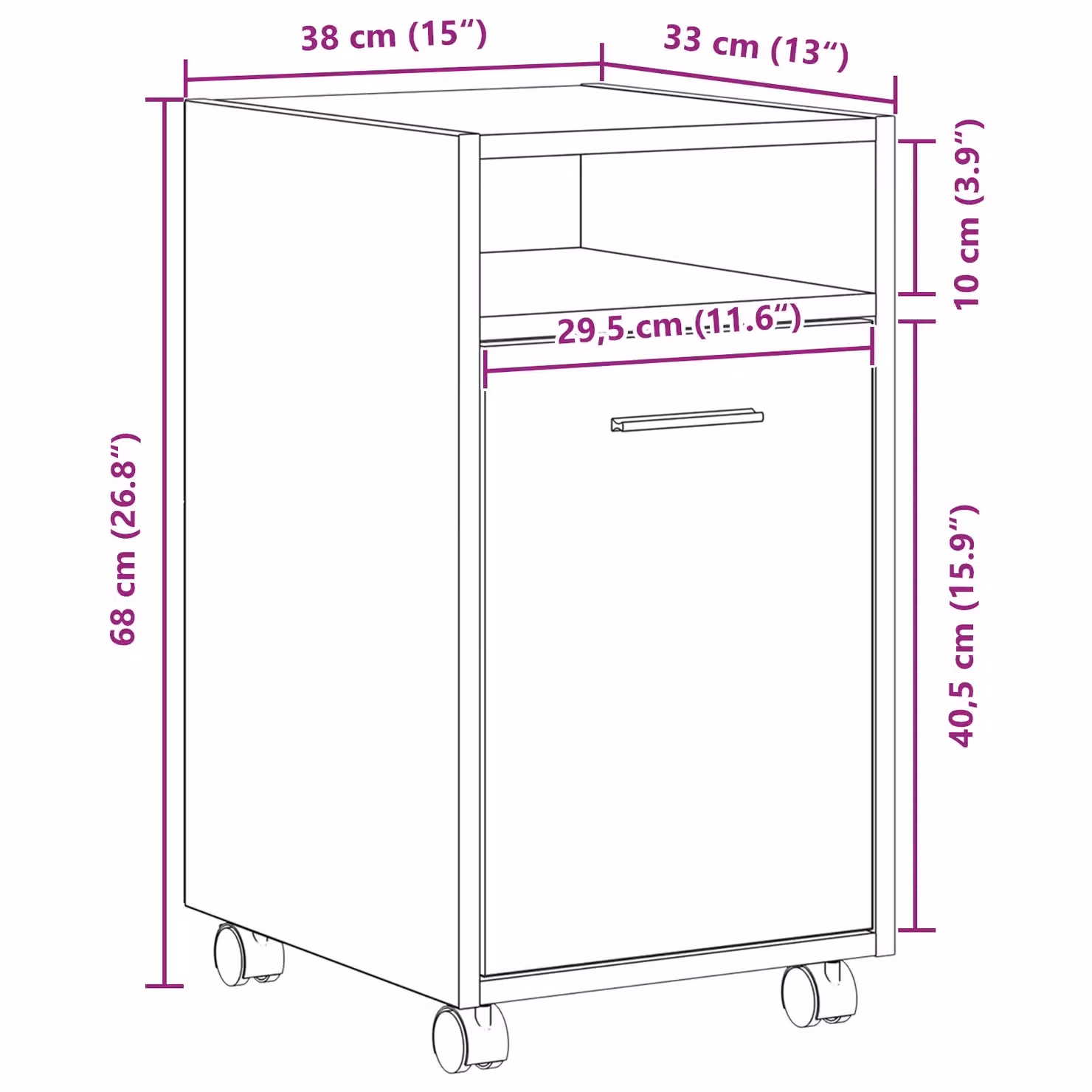 Berkfield Home Side Cabinet on Wheels in Black Oak, W/D/H: 33 x 38 x 60 cm – 7