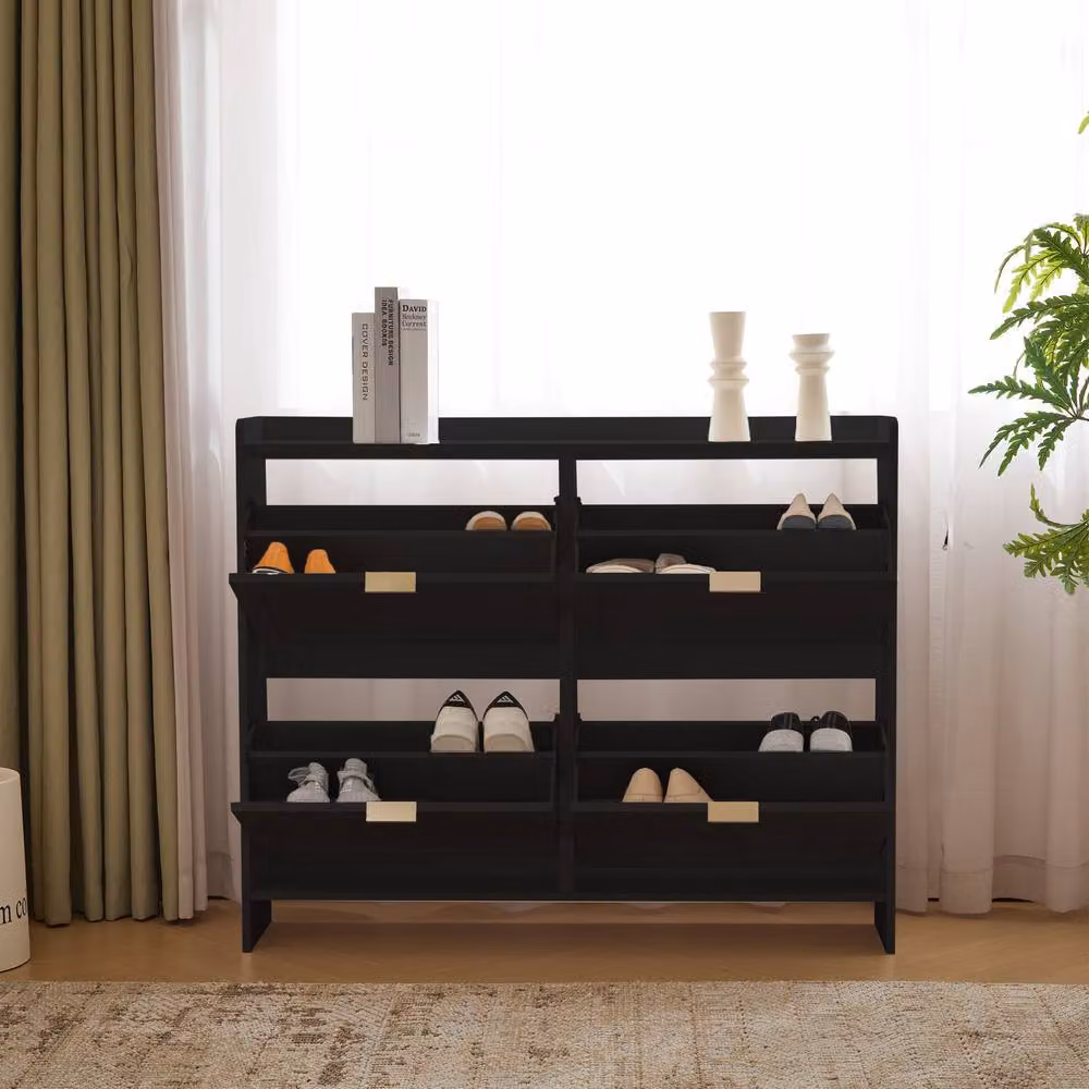 Merax Black Tilting Compartment Shoe Storage Cabinet with Internal Drawers and Shelves – 4