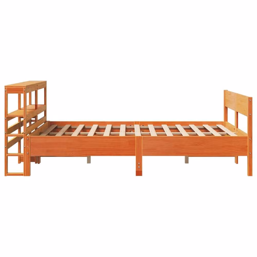 Berkfield Home Double Bed Frame in Waxed Brown Solid Pine with Side Compartments, W/D/H: 135 x 190 cm – 3