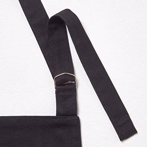 Homescapes Black Cotton Apron with Large Pocket and Adjustable Straps, 80 x 85 cm – 3