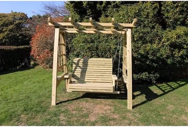 Churnet Valley Garden Furniture Ltd Pergola Swinging Seat Hammock with Trellis in Brown