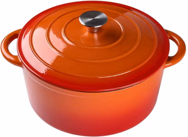 Garden Sanctuary 2.7 l Enamelled Cast Iron Dutch Oven Casserole Pot with Lid in Orange