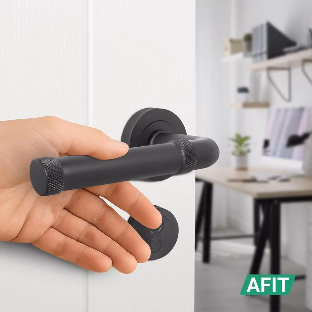 AFIT Black Fire Door Handle Set with Euro Lock Thumbturn Cylinder and Hinges, Aluminium, Size: 150 x 150 mm – 5