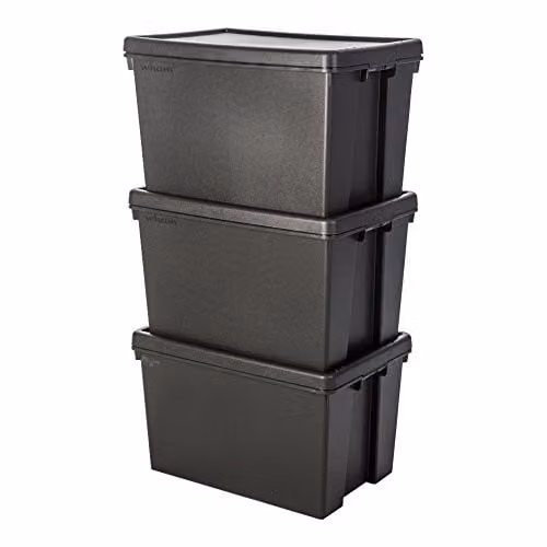 Wham Bam Recycled Solid Plastic Storage Box with Lid, Black, 62L – 1
