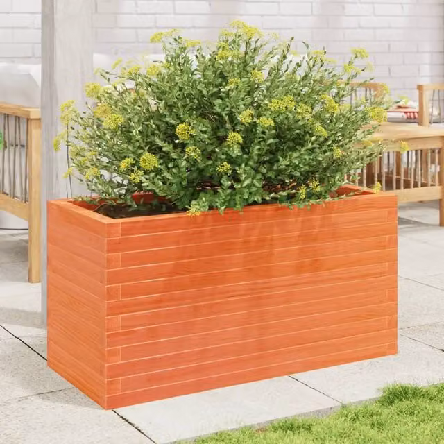 Berkfield Home Decorative Garden Planter in Brown Solid Wood, W/D/H: 90 x 40 x 45.5 cm – 1
