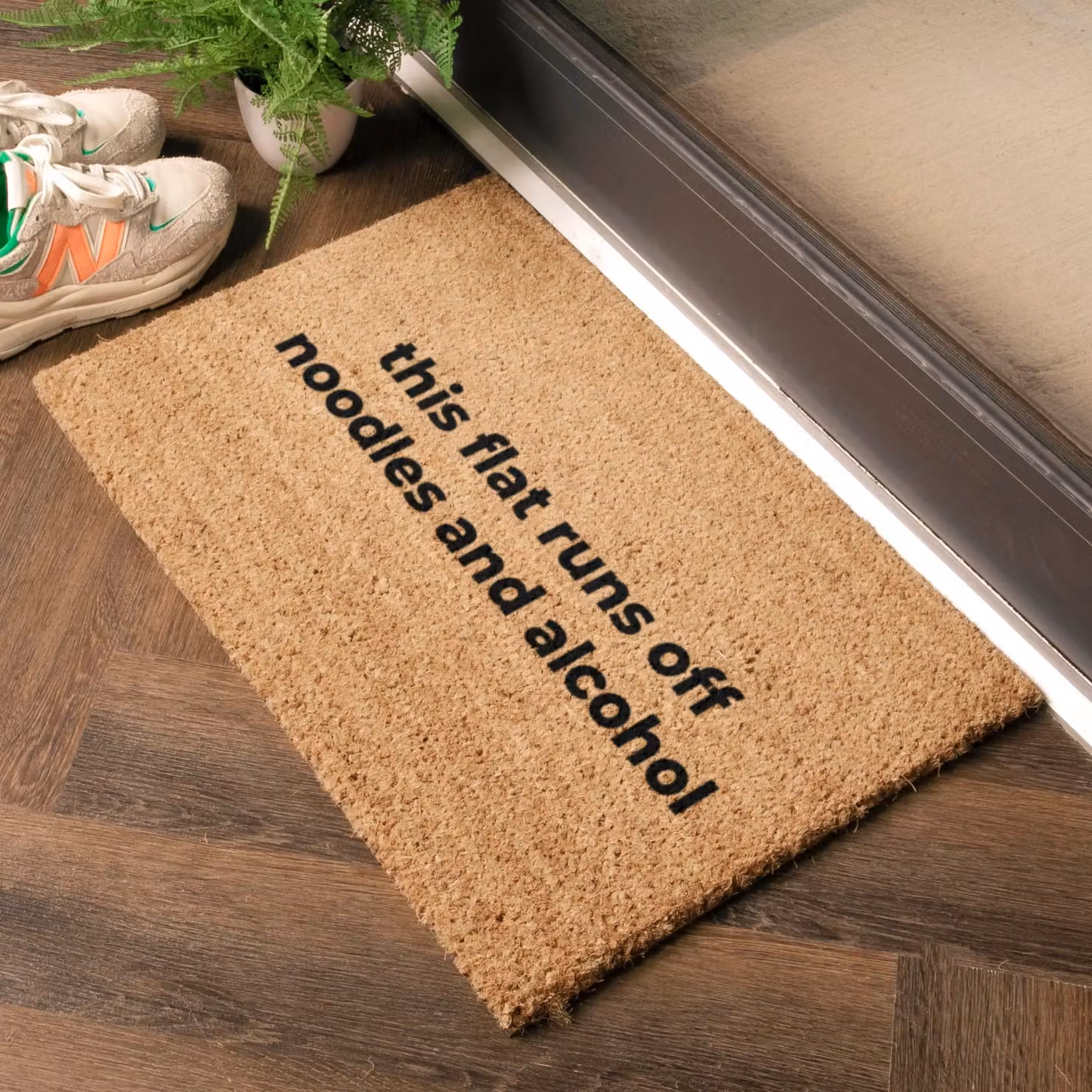 Artsy Mats This Flat Runs Off-Noodles & Alcohol Coir Doormat, Brown, W: 60 cm, D: 40 cm – 2