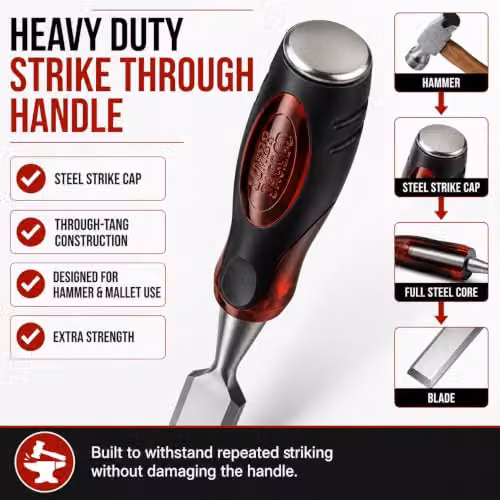 Lumberjack 4-Piece Red Bevel Edge Wood Chisel Set with Chrome Vanadium and Stainless Steel Strike Caps – 2