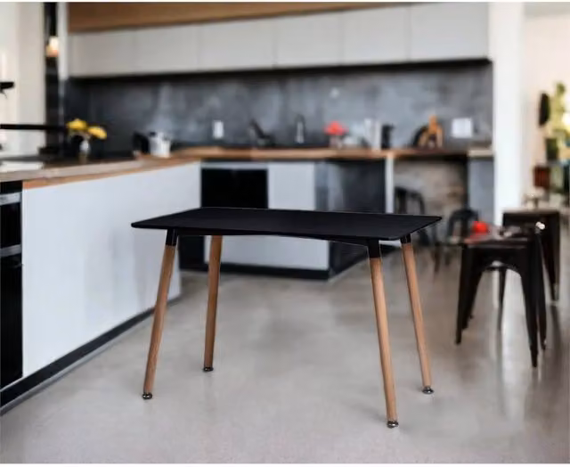 Nordara Black Scandi Style Rectangular Dining Table with Wooden Legs for 4-6 Adults