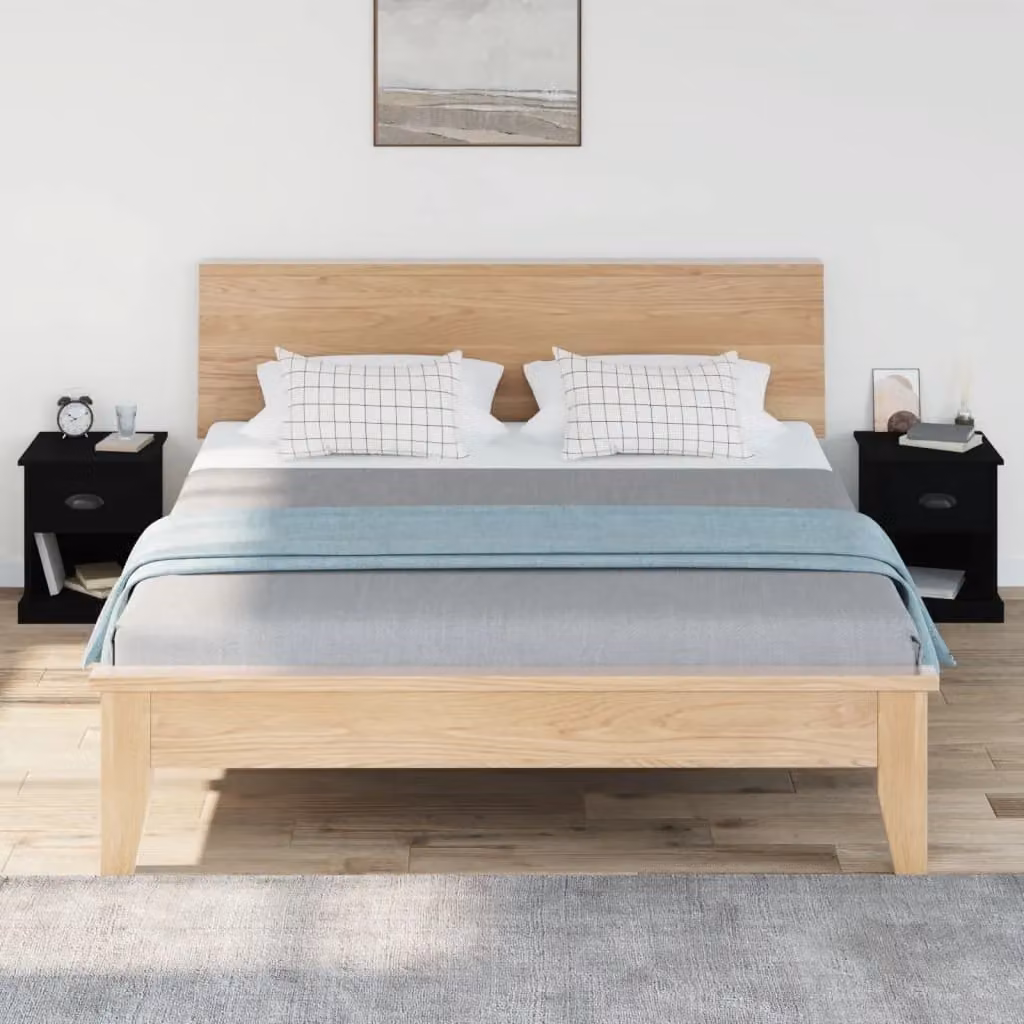 Berkfield Home Set of 2 Modern Black Bedside Cabinets in Engineered Wood W/D/H: 39 x 39 x 47.5 cm – 3