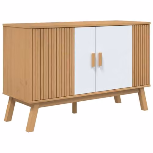 vidaXL OLDEN Sideboard in White and Brown Solid Pine Wood, W/D/H: 114 x 43 x 73.5 cm