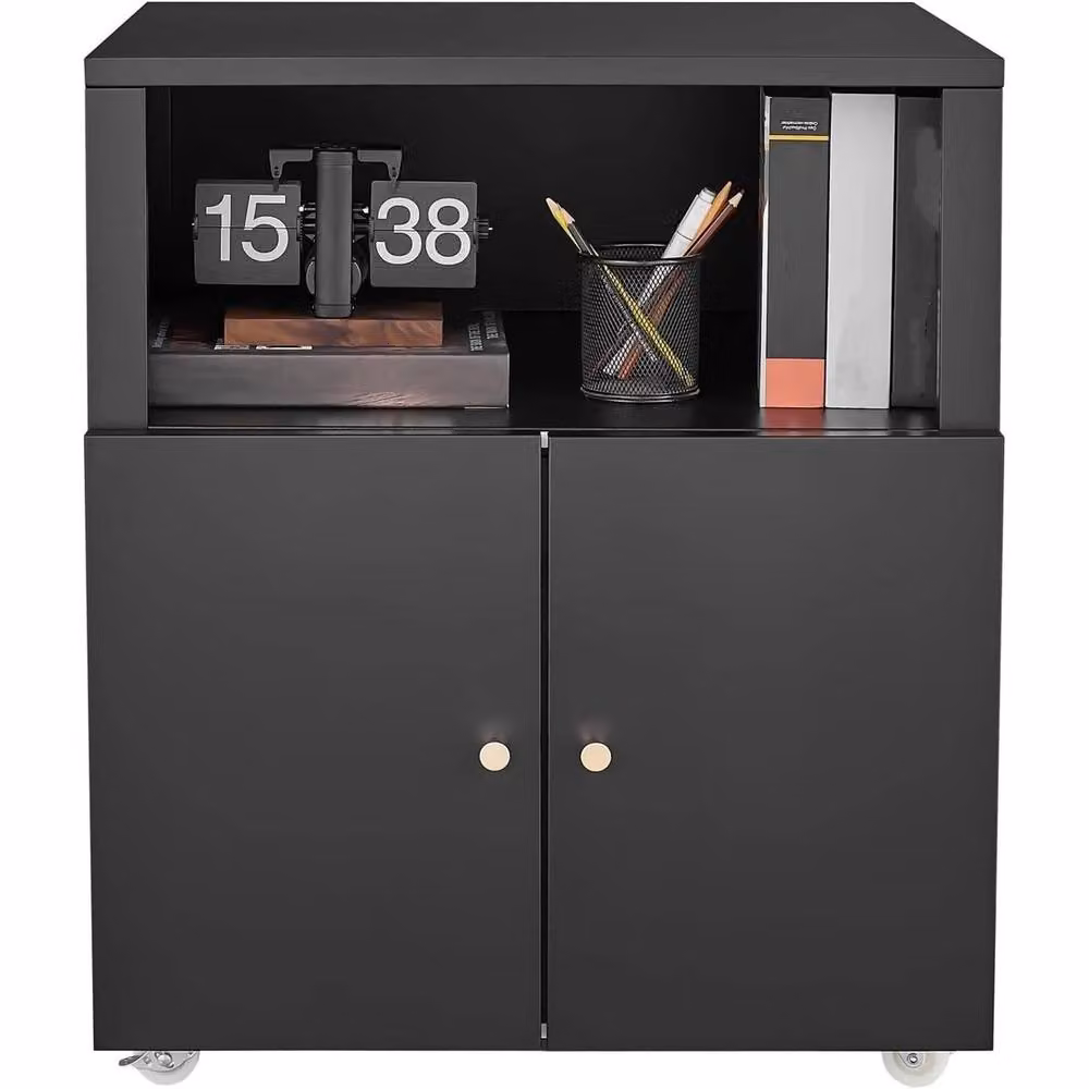 VOGREX Heavy Duty Metal Printer Stand with Wheels and Storage Cabinet in Black – 3