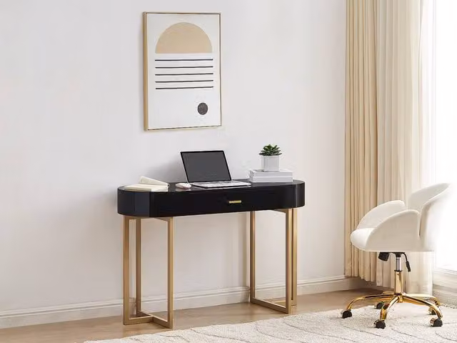 Vente-unique Art Deco Console Desk with 1 Drawer in Black and Gold, Lacquered MDF and Metal – 1