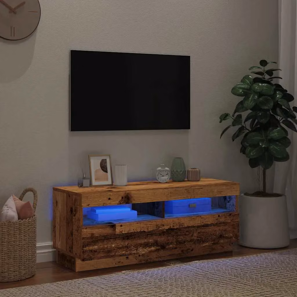 Berkfield Home Modern TV Cabinet with LED Lights in Old Wood Brown, W/D/H: 100 x 35 x 40 cm – 5