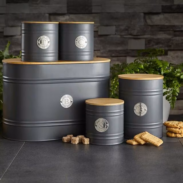 Neo 5 Piece Metal Kitchen Canister Set in Grey