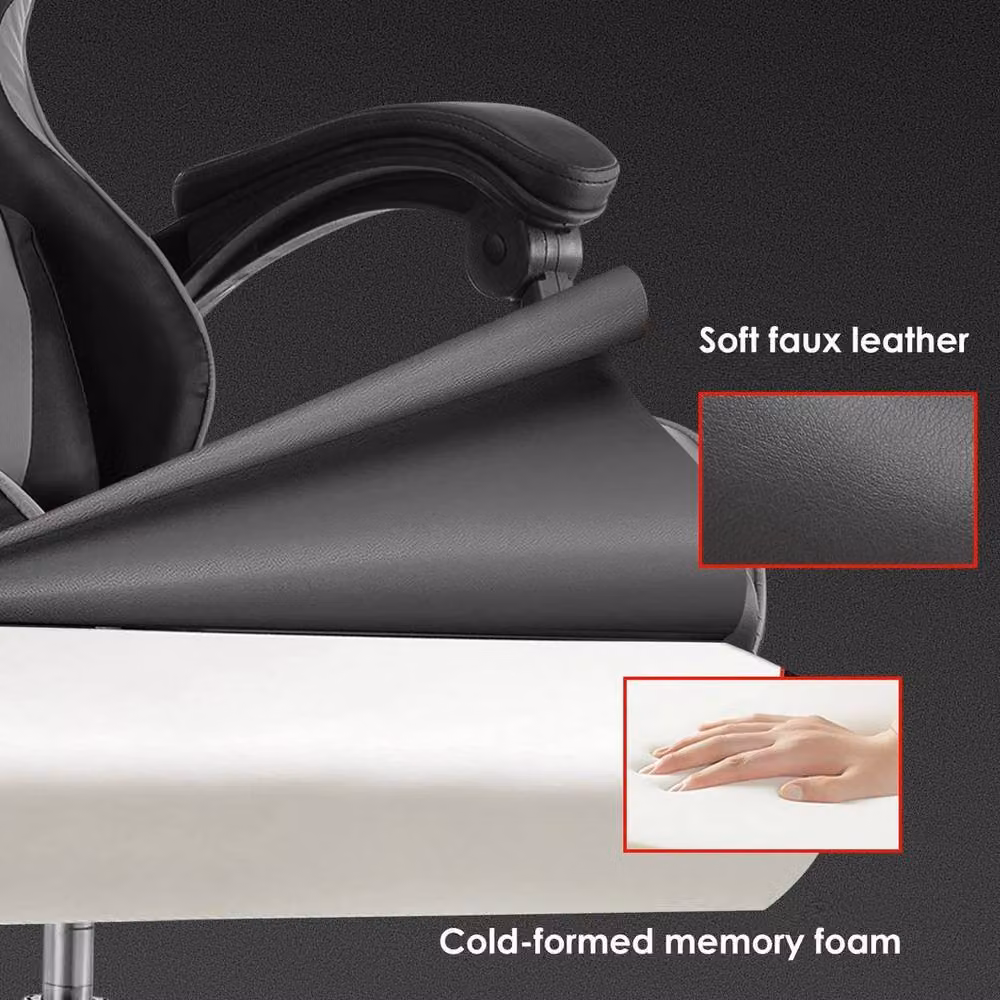 EONLION Ergonomic Black Synthetic Leather Gaming Chair with Headrest and Armrests – 4