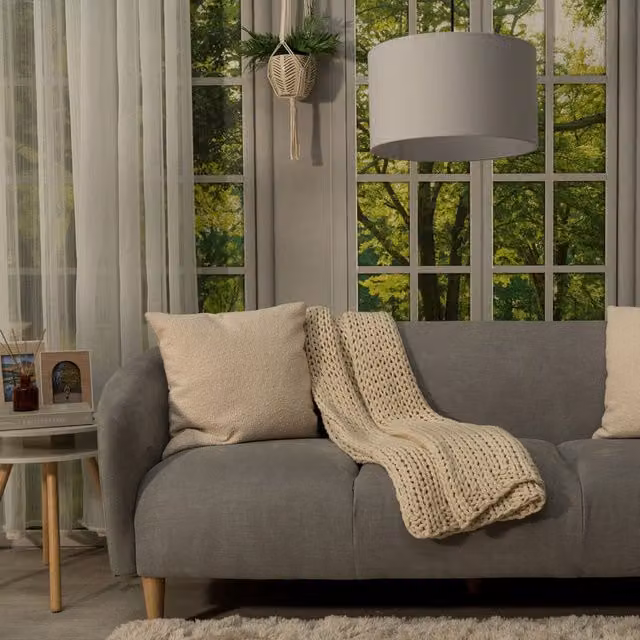 ValueLights Reni Medium Cylinder Pendant Lampshade in Grey Fabric, W: 20 cm, H: 35 cm