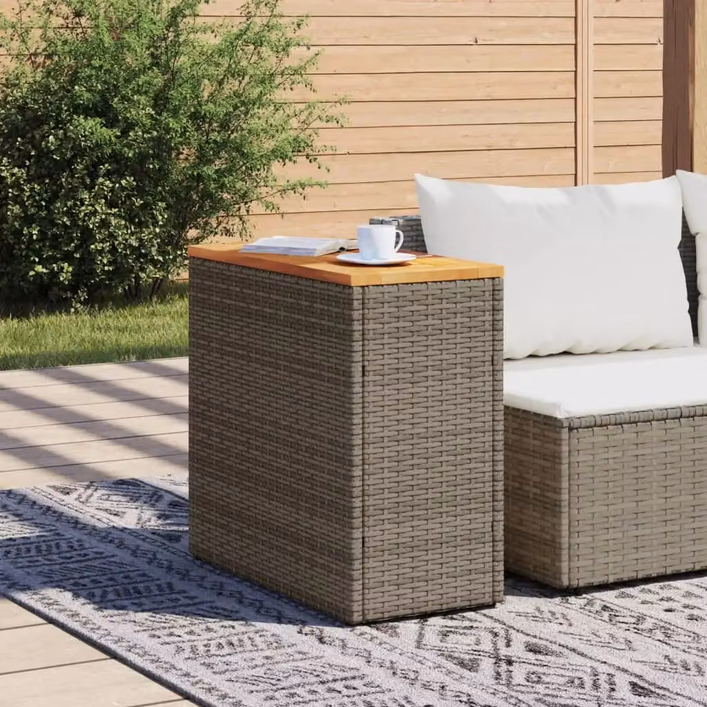 Berkfield Home Garden Side Table with Acacia Wood Top and Grey Poly Rattan, W: 58 cm, D: 27.5 cm, H: 55 cm – 3