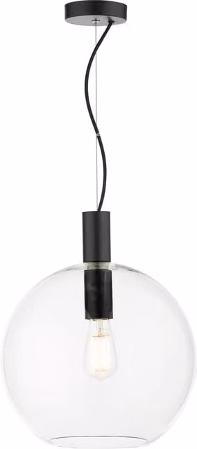 Dar Industrial Suspended Sphere Pendant Light in Black and Transparent Glass, Height Adjustable and Dimmable, H: 140 cm
