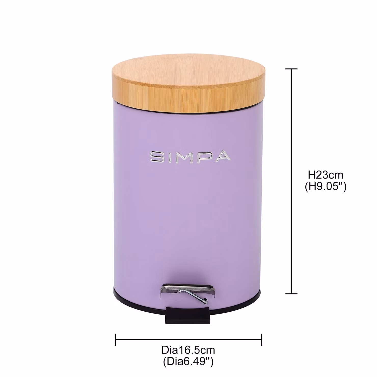 Simpa 3L Soft-Closing Pedal Dustbin with Bamboo Lid in Purple – 3