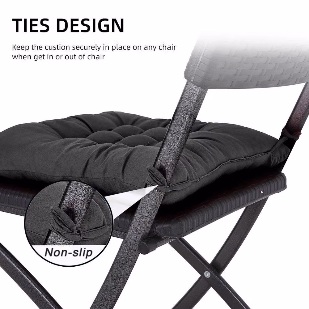 NESTLUNE 4 Pack Tie-On Rectangular Seat Cushions for Indoor and Outdoor Dining in Black, W: 100 cm, L: 190 cm – 3