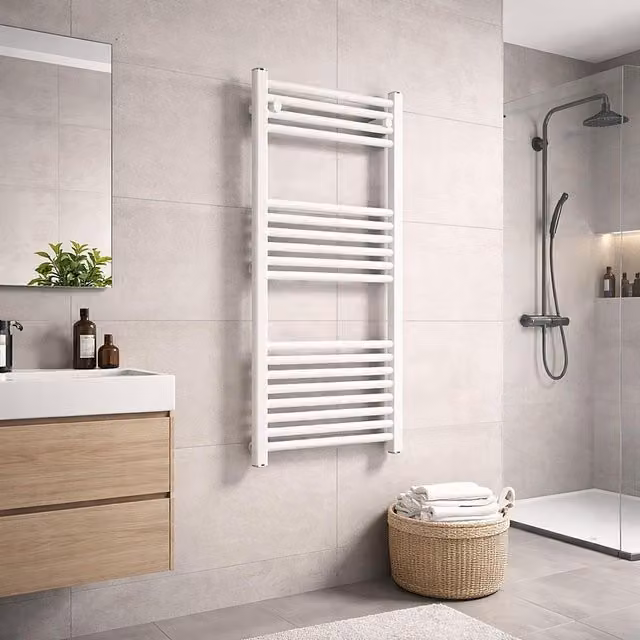 Lux Heat White Ladder Towel Radiator in Steel, H: 100 cm x W: 60 cm