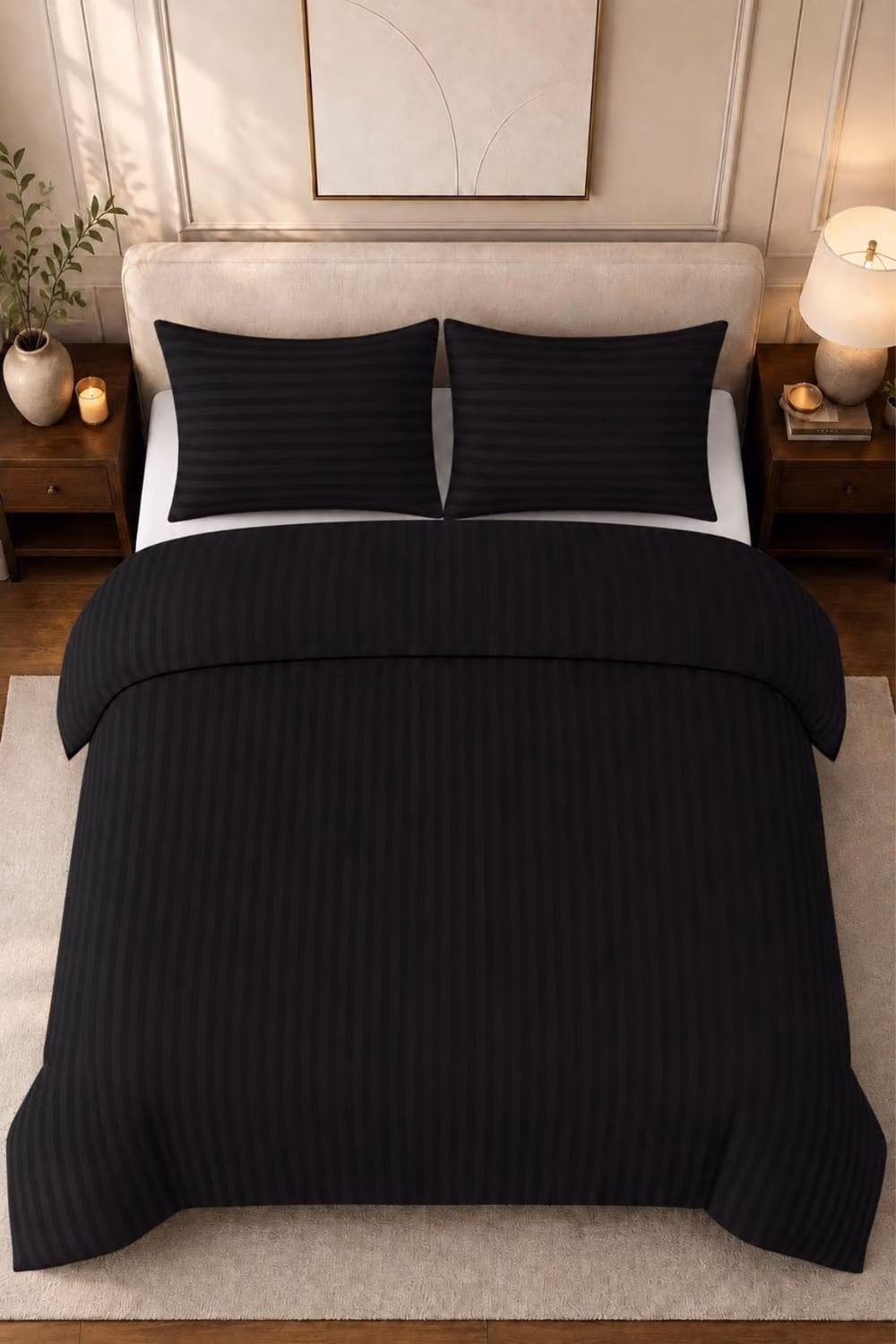 Pamposh Reversible Black Striped Microfibre Duvet Cover and Pillowcase Set, Single, W/D/H: 90 x 200 cm – 3