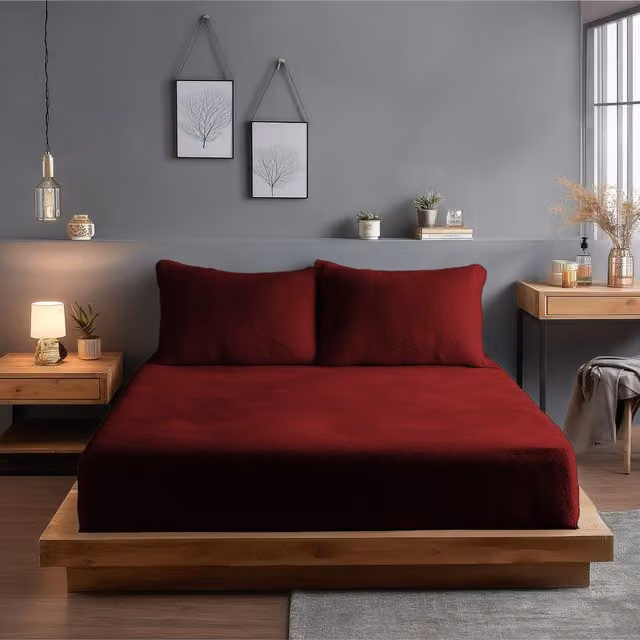 Snug City Red Teddy Fleece Extra Deep Fitted Sheet, Super King, W/D/H: 200 x 200 x 30 cm – 1