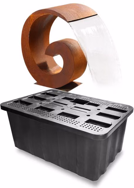 Primrose Sentosa Corten Steel Cascade Water Feature with Reservoir in Rustic Brown and Silver