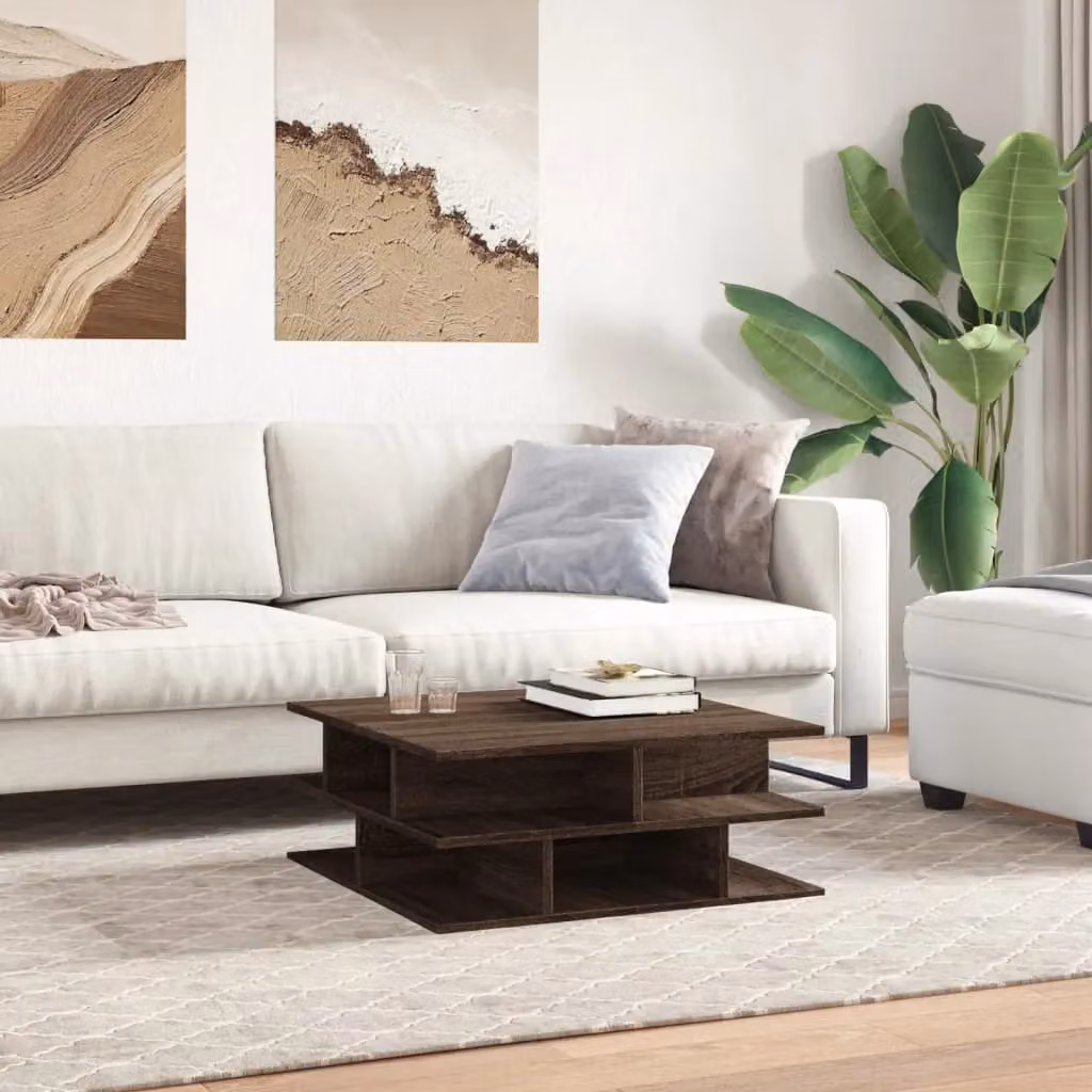 Berkfield Home Modern Square Coffee Table in Brown Oak, W/D/H: 70 x 70 x 29 cm – 3